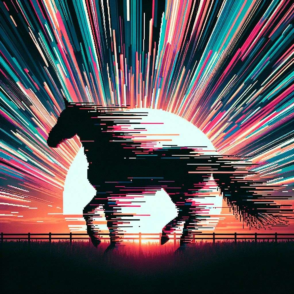 a horse, pixel sorting glitch art